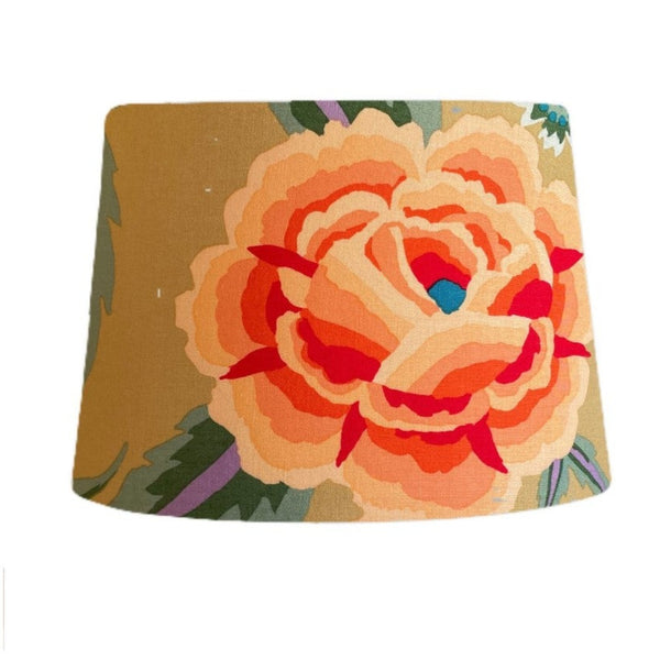 Bespoke tapered style lampshade with Kaffe Fassett embroidered shawl fabric by shades at grays, nz.