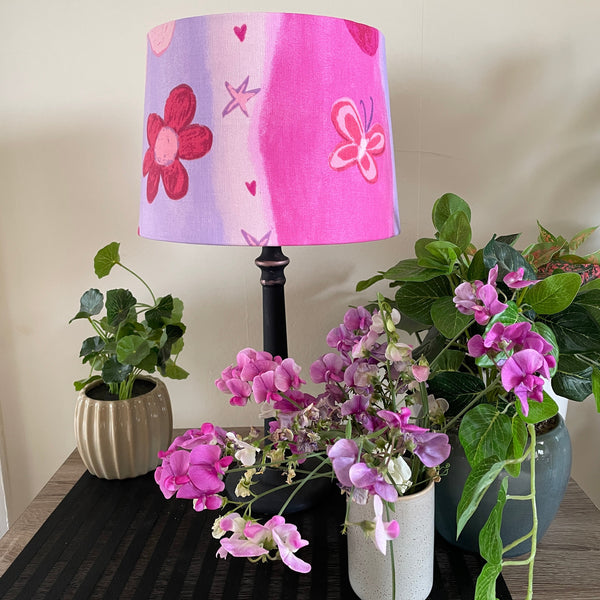 Shades at Grays Childrens lampshade Pretty in pink print lampshade handcrafted lighting made in new zealand