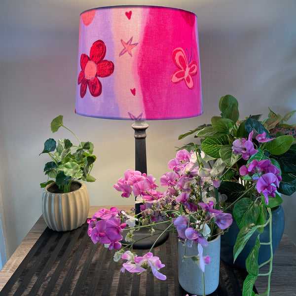 Shades at Grays Childrens lampshade Pretty in pink print lampshade handcrafted lighting made in new zealand