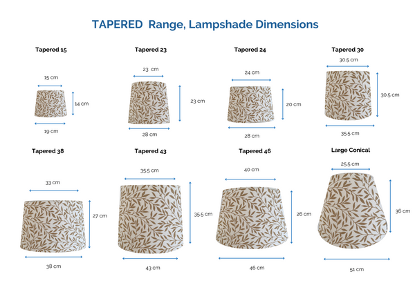 Range of tapered style light shades with dimensions to choose from by shades at grays, nz.
