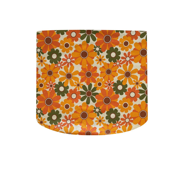 Large drum lampshade by shades at grays in mid century flower power fabric.