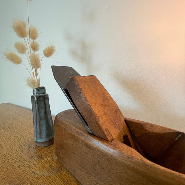 Authentic carpenter's plane upcycled into heritage lamp by Shades at Grays, close up of back half.