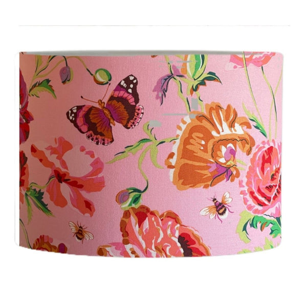 Bespoke drum lampshade with Kaffe Fassett Meadow Pastel fabric by shades at grays, nz.