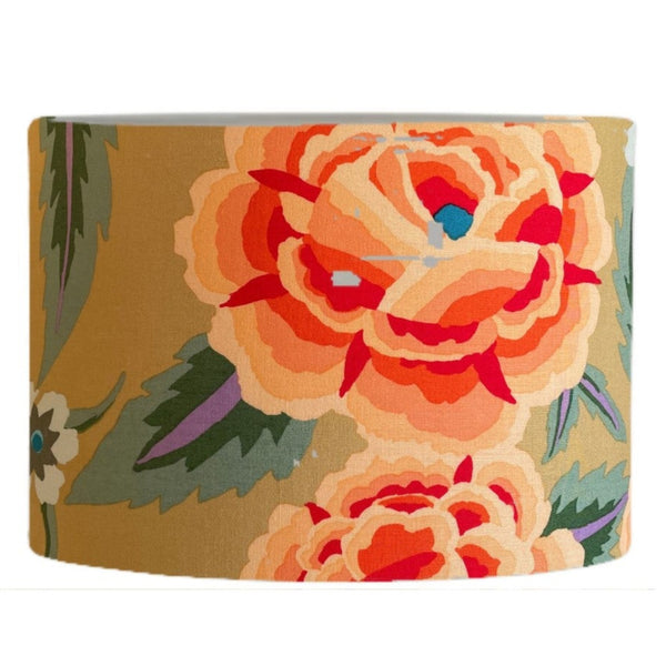 Bespoke drum style lampshade with Kaffe Fassett embroidered shawl fabric by shades at grays, nz.
