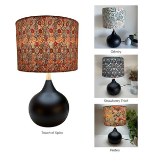 Black touch lamp with 4 lampshade options, crafted by shades at grays, New Zealand.