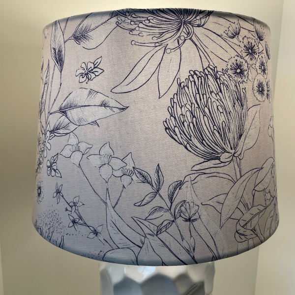 Botanical print lampshade handcrafted by shades at grays, lit.