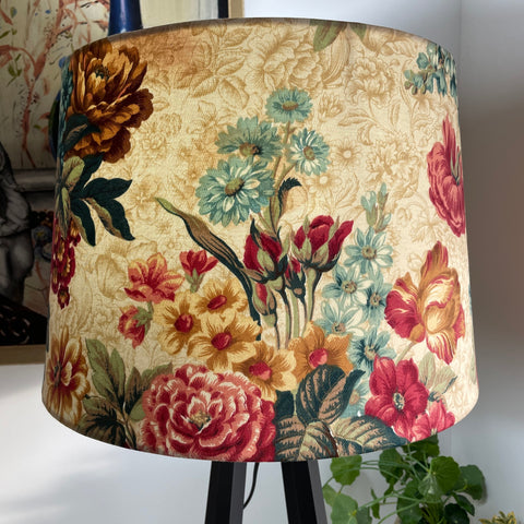Close up, Shade at grays large tapered handcrafted fabric lamp shade, made in new zealand.