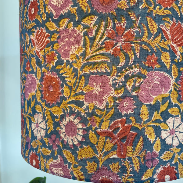 One-off Blue Floral Drum Lampshade | 40cm | Ex-display