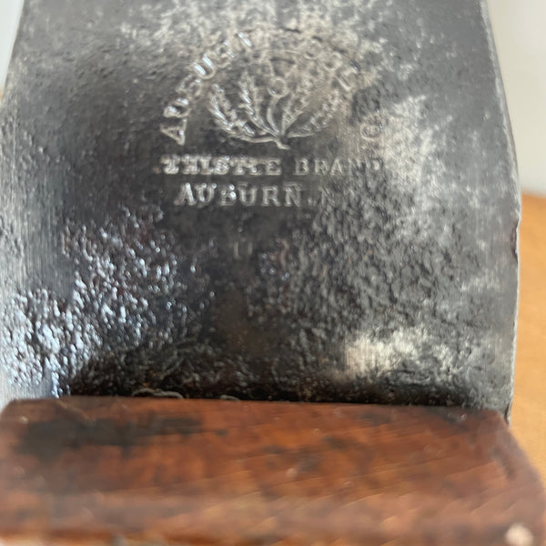 Close up of original steel with branding.