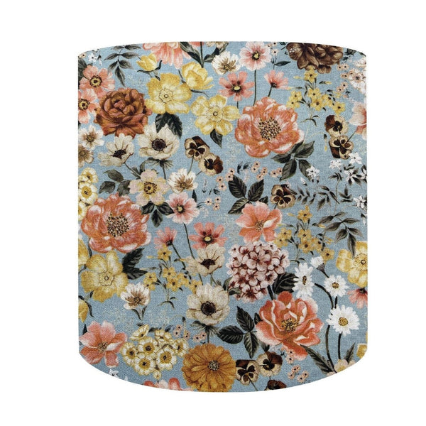 Cylinder lampshade in floral mix fabric handcrafted by shades at grays