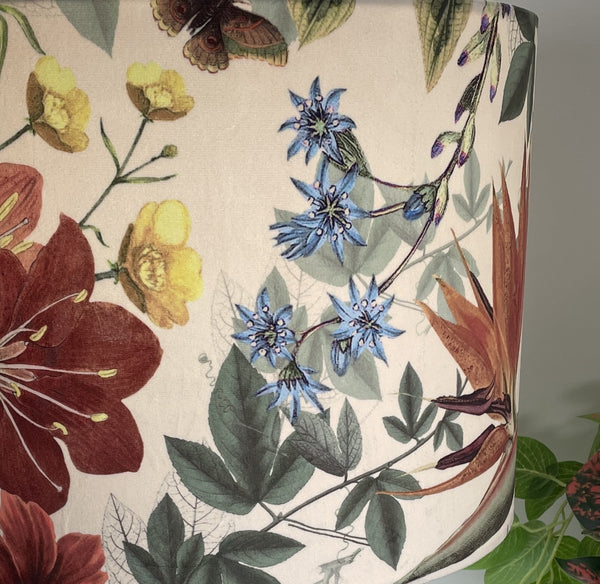 Detail of velvet fabric lampshade made in new zealand by shades at grays