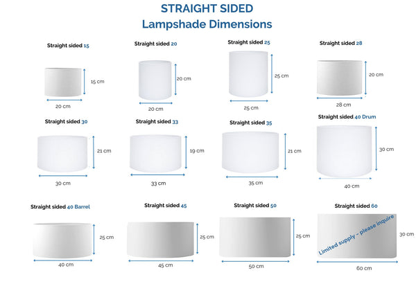 Dimensions of straight-sided, drum and barrel style lampshades