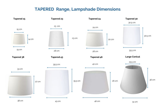 Range and dimensions of tapered lamp shades