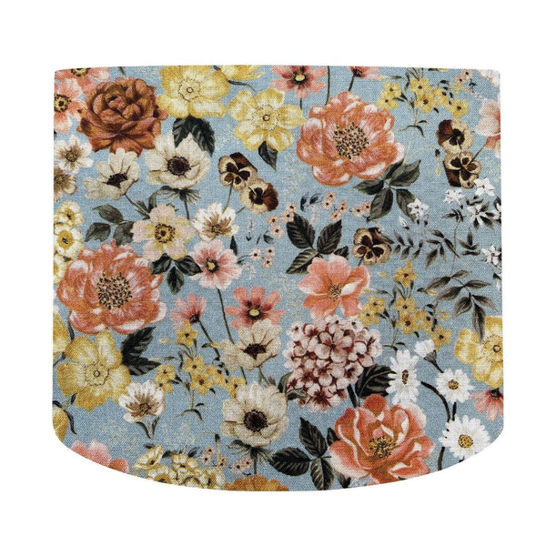 Drum lampshade in floral mix fabric handcrafted by shades at grays