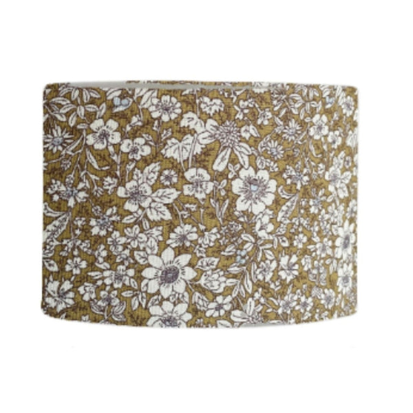 Drum style lamp shade with manuka sage fabric by shades at grays nz