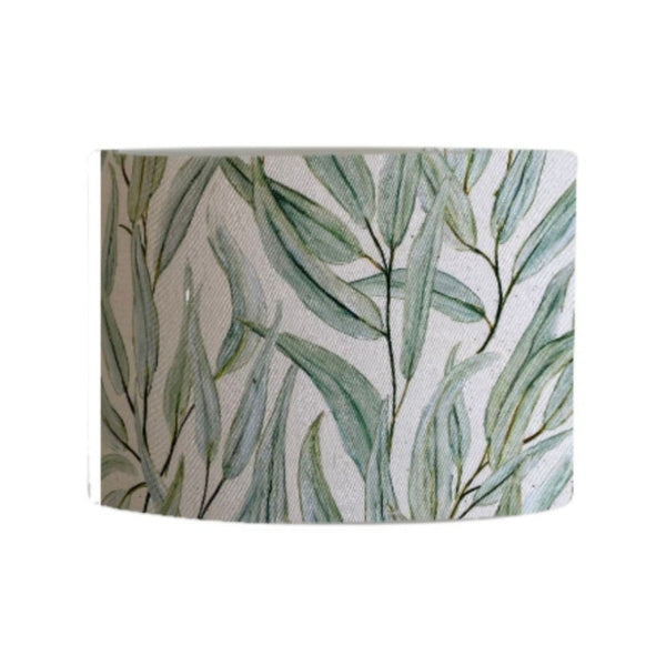 Drum style light shade with eucalyptus elegance fabric.