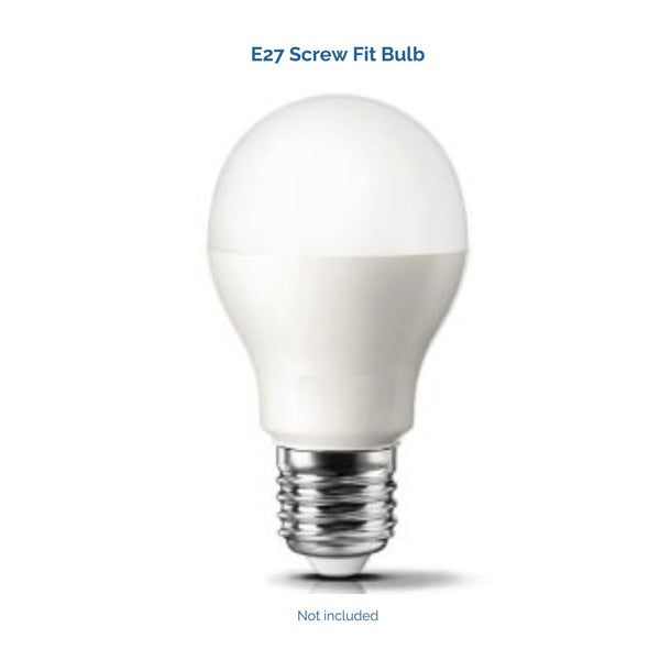 Picture of standard E27 screw fit bulb, suitable for the scandi style table lamp