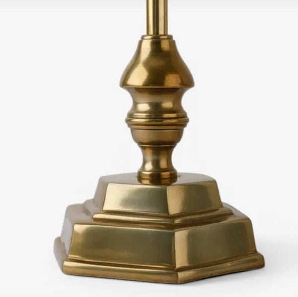 Gold hexagon lamp base, close up of base.