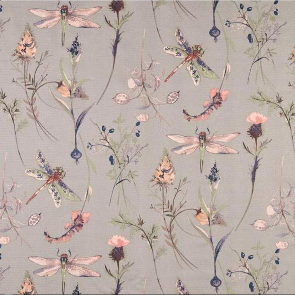 Grey dragonfly fabric sample