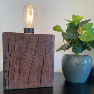 Hand crafted wood lamp created from reclaimed wharf timber