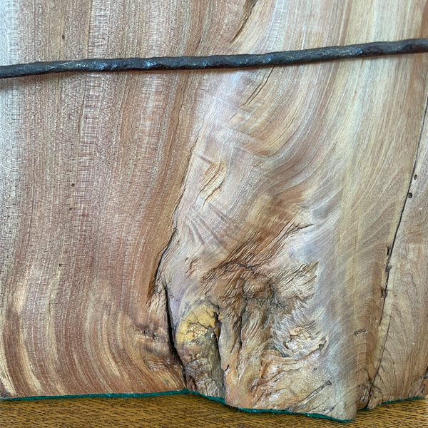 Heritage lamp handcrafted by shades at grays from old tōtara fence post with number 8 wire, back view close up.