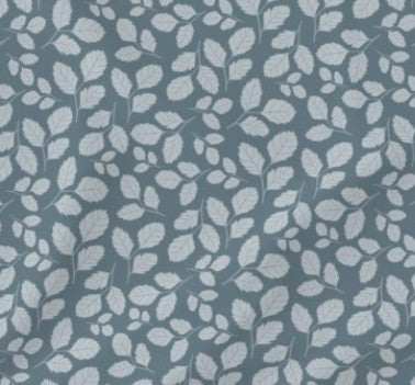 Jade Ell's slate blue leaf pattern fabric, sample
