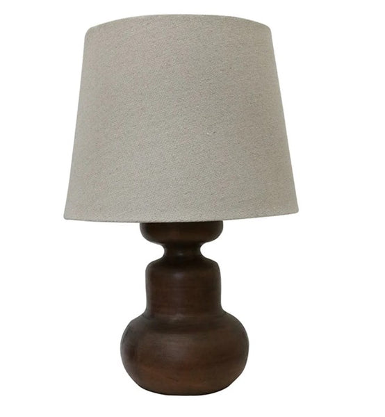 Java wood base with neutral lampshade