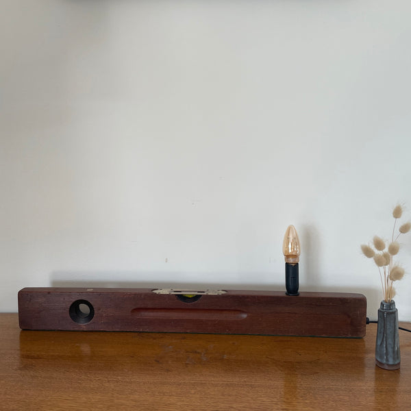 John Rabone and Sons  67 cm  No.101 Builder’s Level with added light bulb, unlit, upcycled by shades at grays.