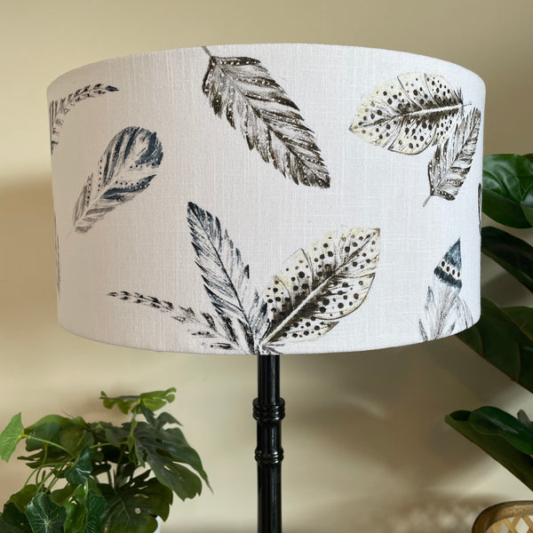 Large barrel handcrafted custom fabric lamp shade, unlit