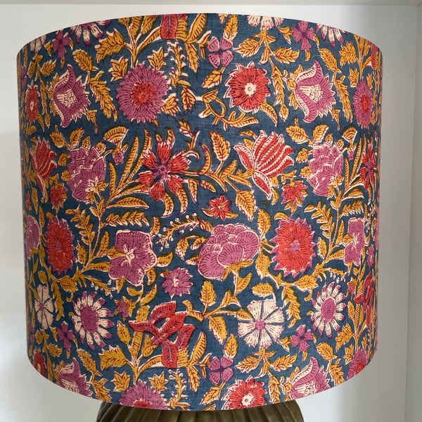 One-off Blue Floral Drum Lampshade | 40cm | Ex-display