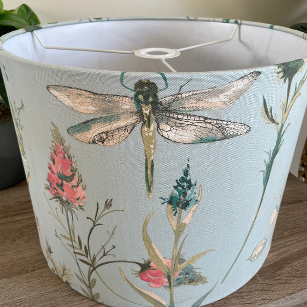 Medium sized ceiling lampshade handcrafted by shades at grays, unlit.