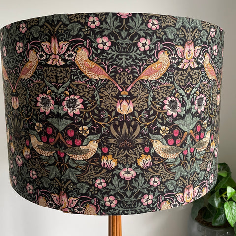 Ready-made LARGE Strawberry Thief Black lampshade