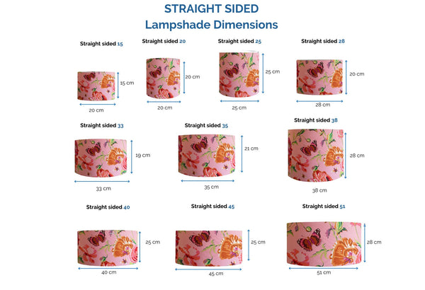 Range of drum style light shades with Kaffe Fassett meadow pastel fabric by shades at grays, nz