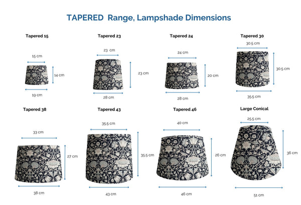 Range of tapered lightshades available by shades at grays nz.
