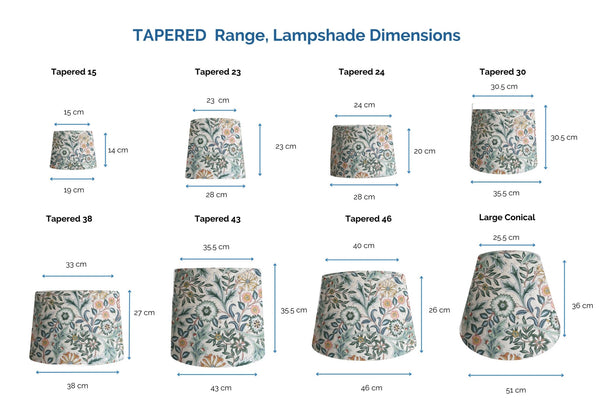Range of tapered style lightshades available from shades at grays nz