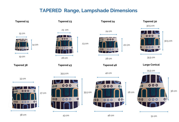 Range of tapered style light shades sizes with dimensions by shades at grays, nz.