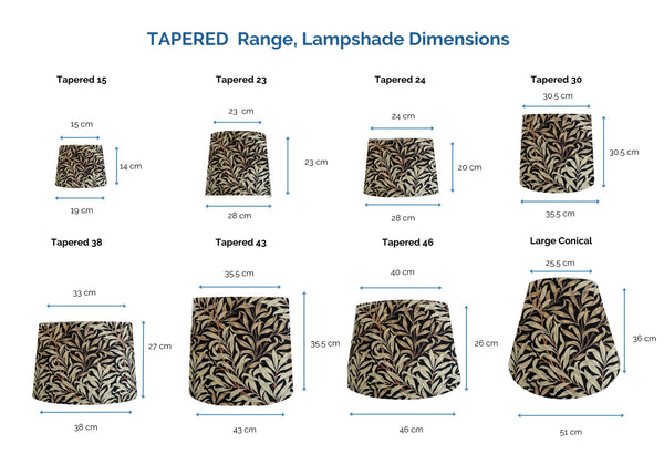 Range of tapered style light shades with dimensions to pick from by shades at grays, nz.