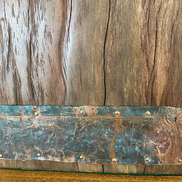 Reclaimed Wharf Timber & Copper Table Lamp, close up of copper band.