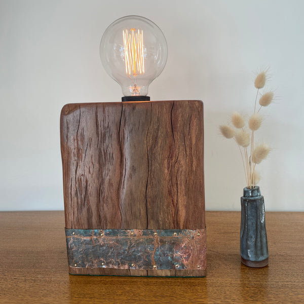 Reclaimed Wharf Timber & Copper Table Lamp by shades at grays