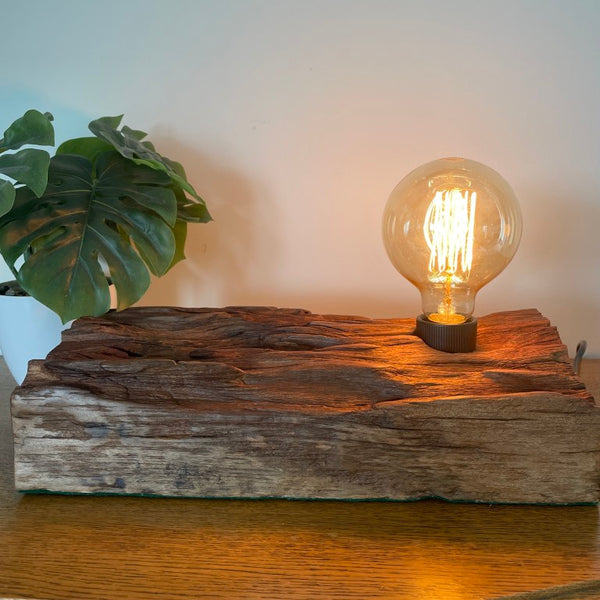 Reclaimed timber lamp crafted by shades at grays into wood table lamp New Zealand.