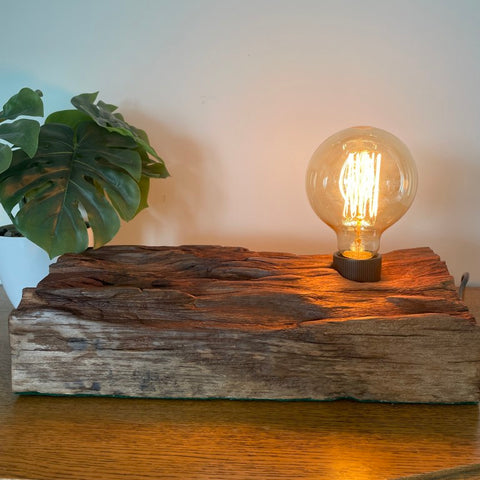 Reclaimed timber lamp crafted by shades at grays into wood table lamp New Zealand.