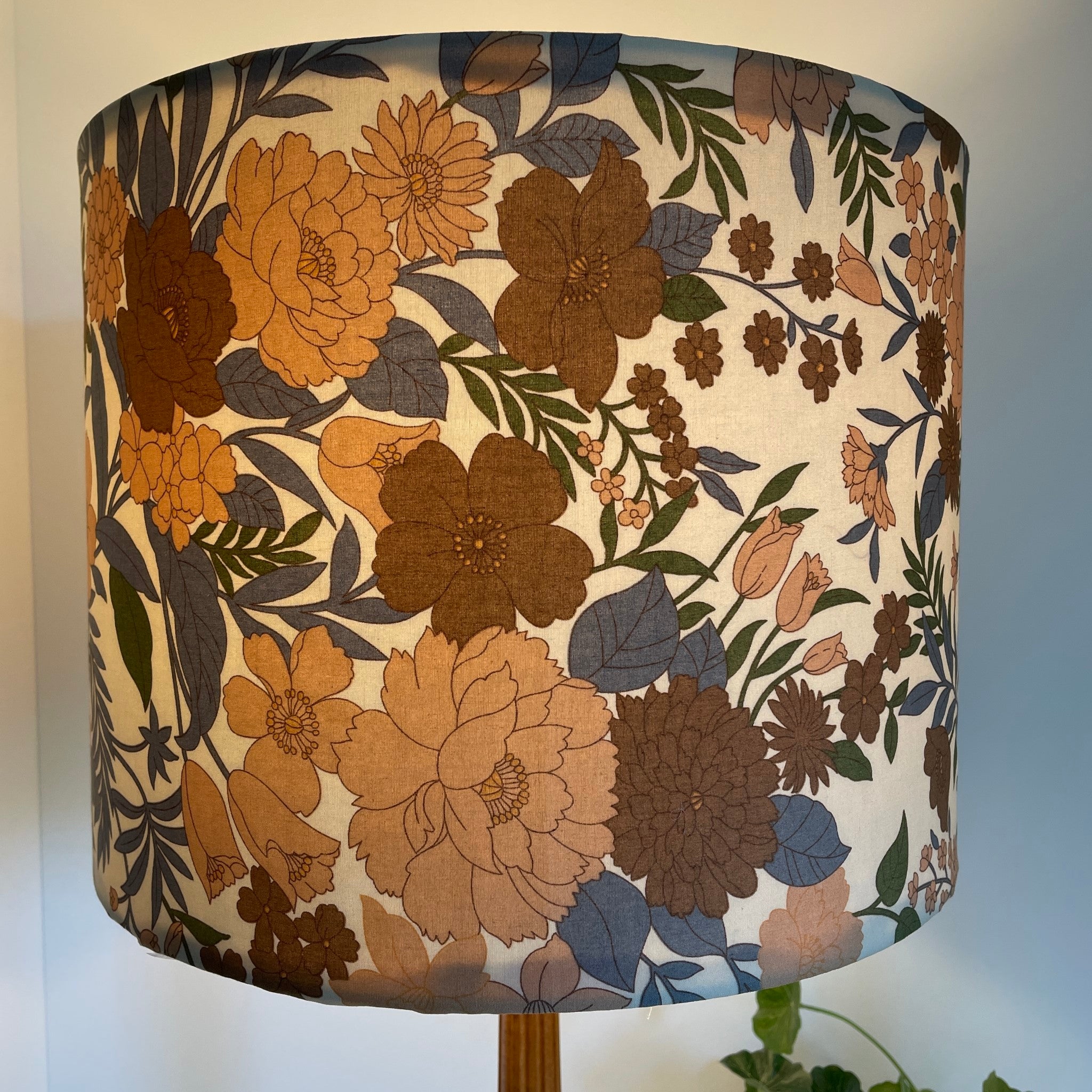 Mid century floral print on large drum lamp shade, hand made by shades ...
