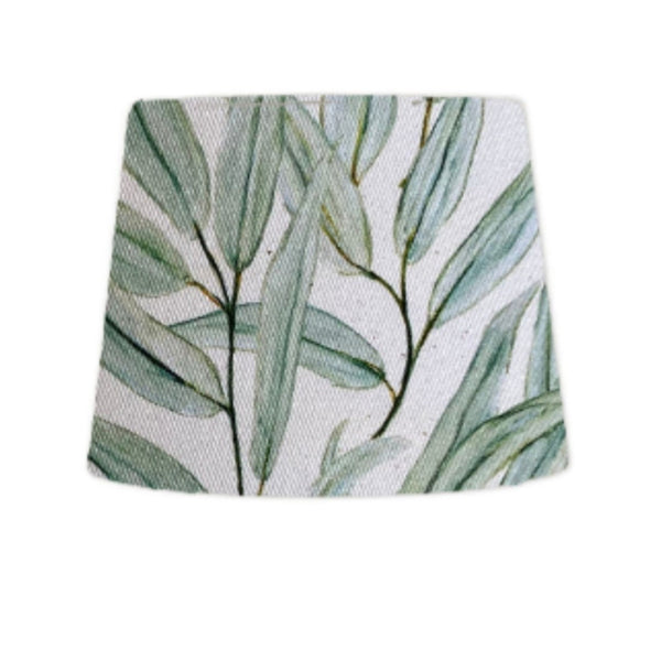 Tapered style light shade with eucalyptus elegance fabric.