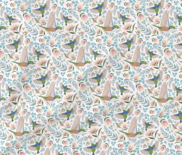 Tauhou silver eye birds fabric sample