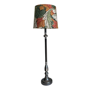 Toulouse lamp base with tapered 23 lampshade in acanthus autumn, unlit, 71 cm tall.
