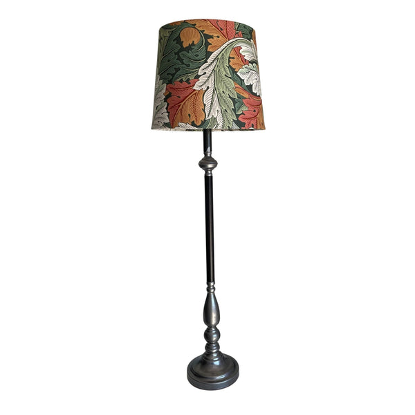 Toulouse lamp base with tapered 23 lampshade in acanthus autumn, unlit, 71 cm tall.