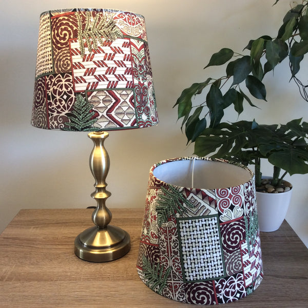 Two medium tapered hand crafted fabric lampshades, made in new zealand.