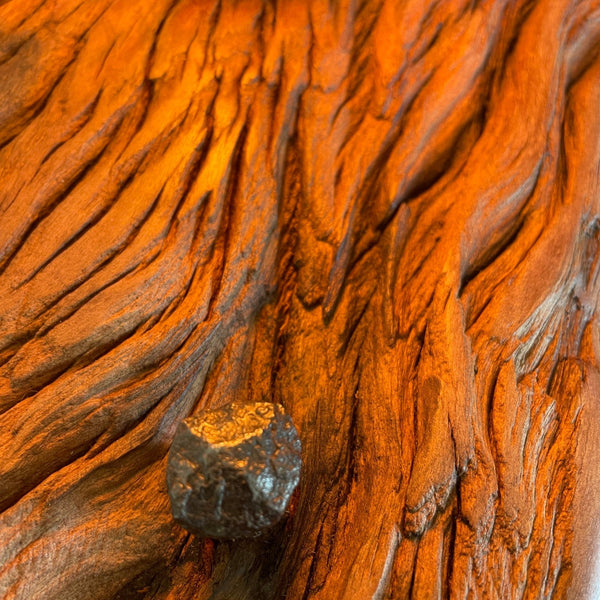 Upcycled wharf timber table lamp, handcrafted by shades at grays, close up of original nail, amid sea worn erosion lines.