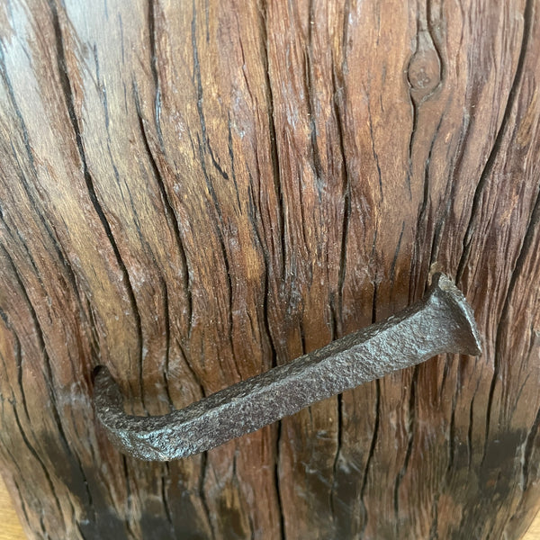 Wharf timber heritage lamp upcycled with edison bulb by shades at grays, close up of vintage nail.