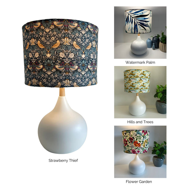 White touch lamp with 4 lampshade options, crafted by shades at grays